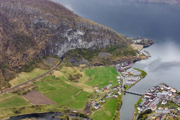 Luchtfoto Van Aurlandsvangen Dorp Aurlandsfjord Noorwegen — Stockfoto