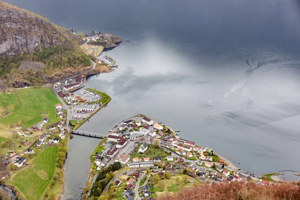 Luchtfoto Van Aurlandsvangen Dorp Aurlandsfjord Noorwegen — Stockfoto