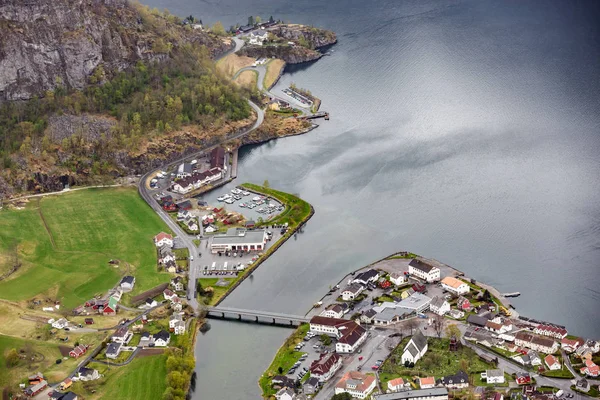 Luchtfoto Van Aurlandsvangen Dorp Aurlandsfjord Noorwegen — Stockfoto