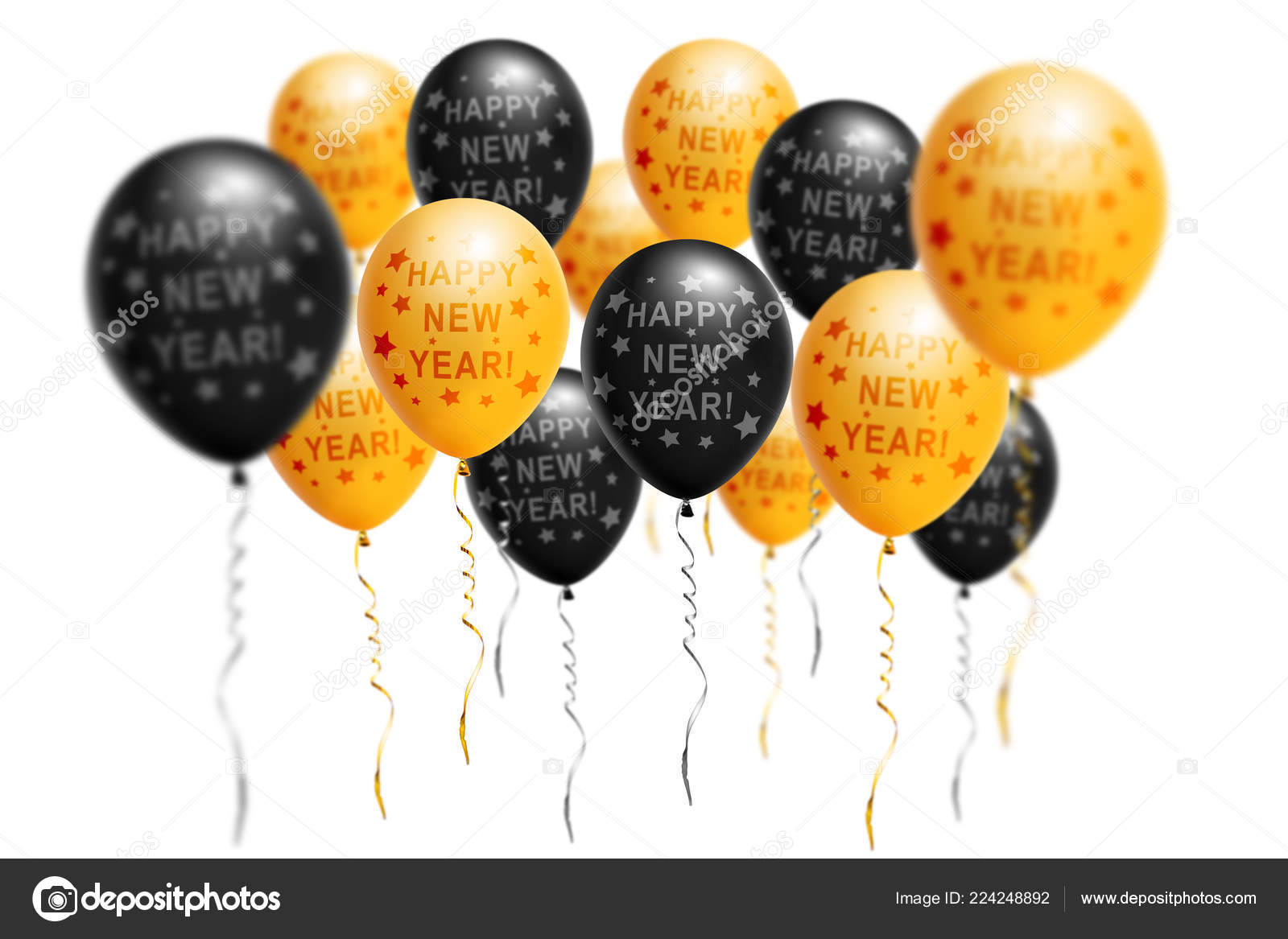 Ballons lumineux or et noir 2019, Noël, ballon Nouvel An avec des  paillettes sur fond blanc. Isolé. Inscriptions ballon image libre de droit  par photonsk © #224248892