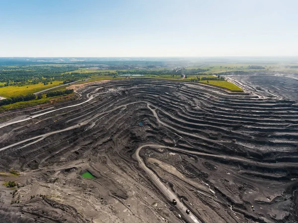 Panoramic aerial view of abandoned coal mine. Canned quarry. Open coal mining, Antarcite mining — Stock Photo, Image