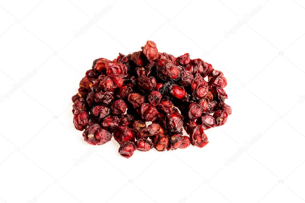 Aromatic crumbly Handful of Dry tea leaves isolated on white background. Schisandra dry tea, isolated on white