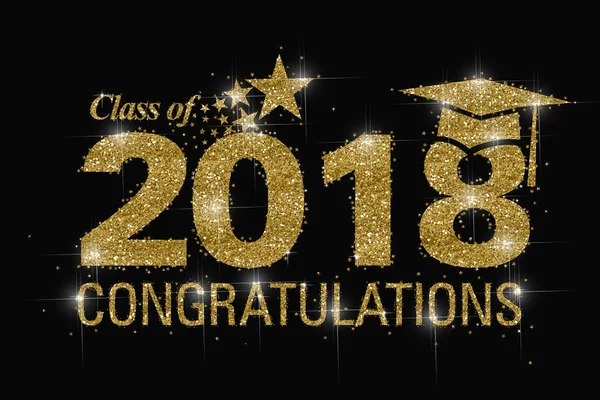 Siyah bir arka plan üzerinde altın glitter etkisi metinde Tebrikler ile 2018 sınıfının bir çizimi