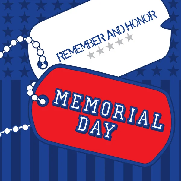 Memorial Day Text Tags Stars Stripes Blue Background — Stock Photo, Image