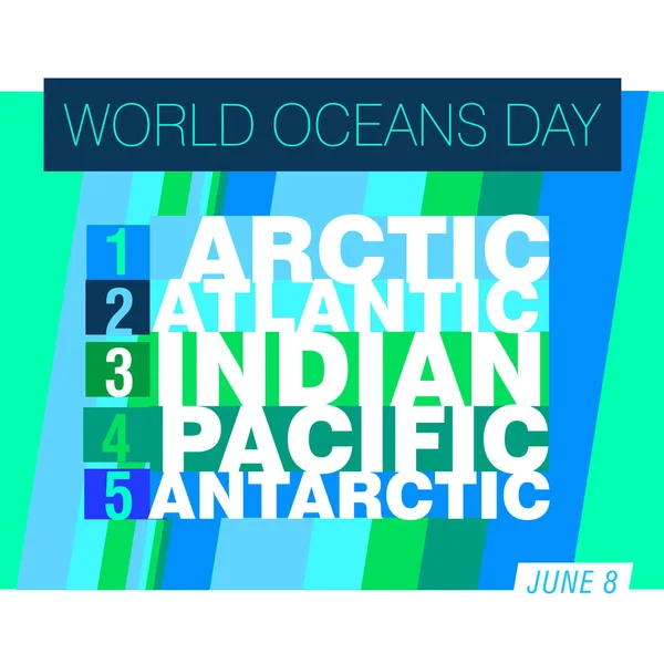 Illustrazione Astratta Giornata Mondiale Degli Oceani Con Nomi Dei Cinque — Foto Stock