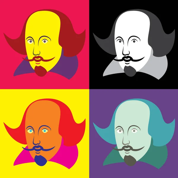 Vector Illustration William Shakespeare Four Color Schemes Isolated White Background — Stock Vector