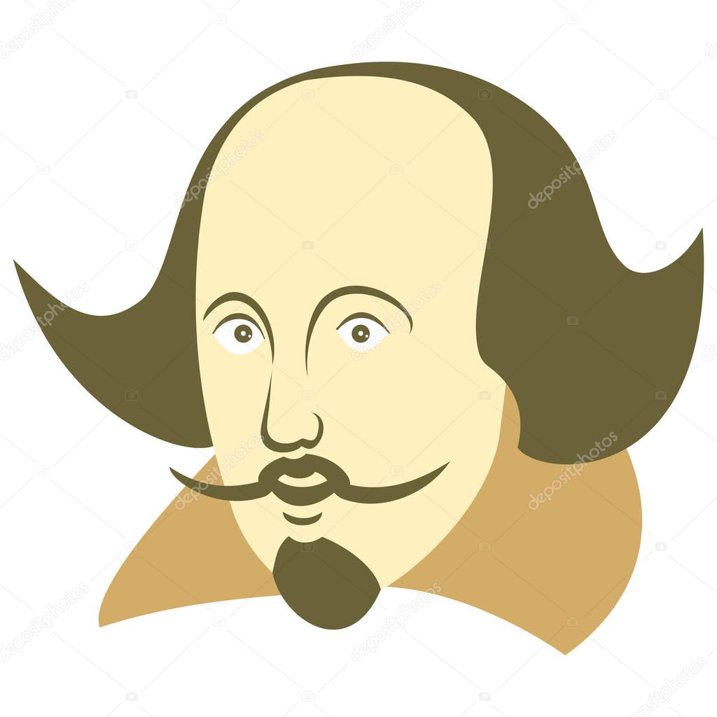Vector illustration of William Shakespeare in cartoon style on an isolated white background