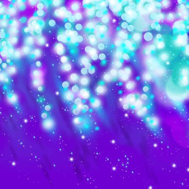 Bokeh ve mor bulanık arka plan üzerinde beyaz parlak nokta lekeleri soyut bir çizimi