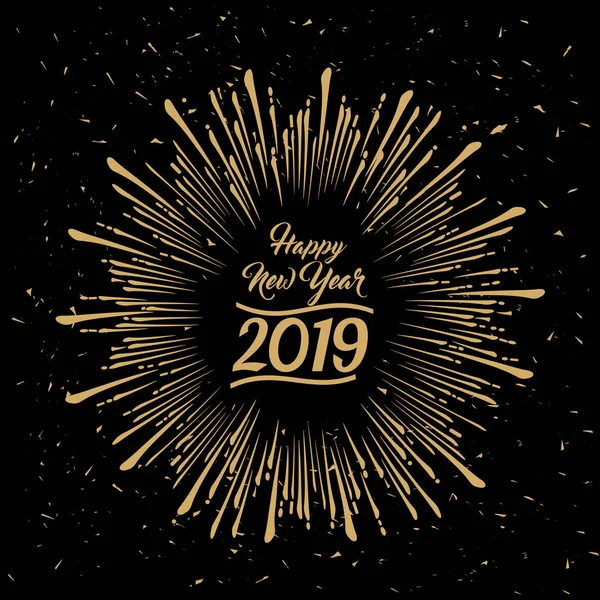 2019 Happy New Year Radial Grungy Star Burst Gold Design - Stok Vektor