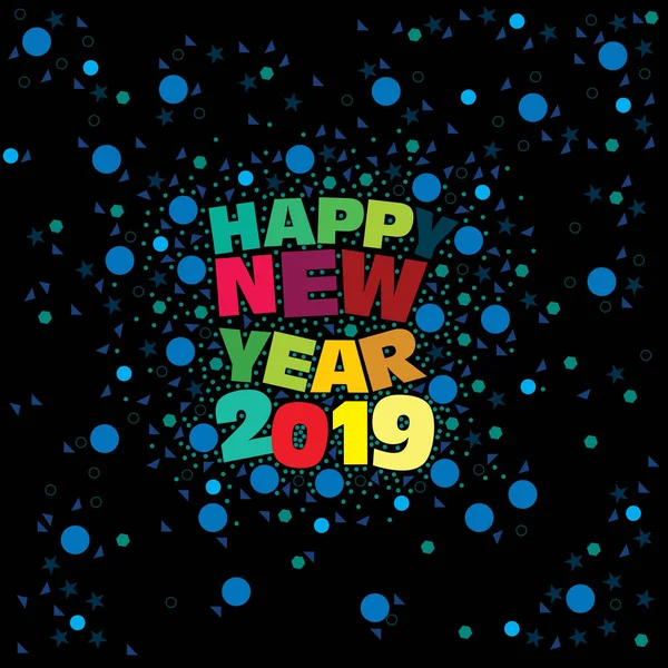 Colorful Happy New Year 2019 Keinginan Dengan Titik Titik Polka - Stok Vektor