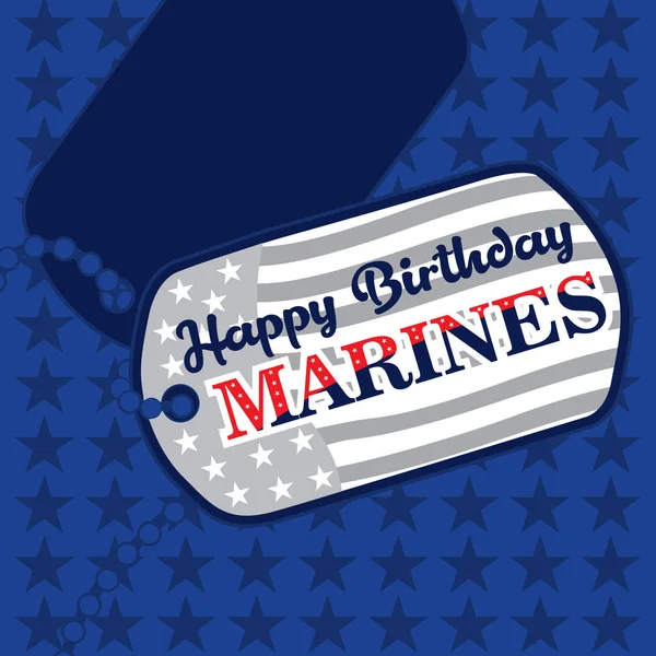 愉快的生日海军陆战队消息在狗标记在美国标志颜色在蓝色背景 — 图库照片