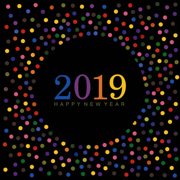 Colorful Happy New Year 2019 Keinginan Dengan Titik Titik Dan - Stok Vektor
