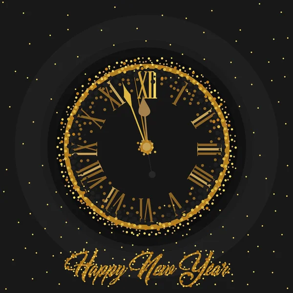 Zlaté Hodiny Ukazující Odpočítávání Clock 2019 Silvestr Černém Pozadí Zlatým — Stockový vektor