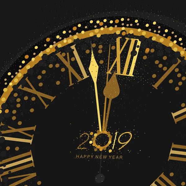 Relógio Ouro Indicando Contagem Regressiva Para Clock 2019 Véspera Ano — Vetor de Stock