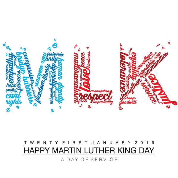 Diseño Tipográfico Con Palabras Sobre Texto Mlk Colores American Flag — Archivo Imágenes Vectoriales