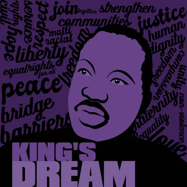 Abstract Vector Silhouette Illustration Martin Luther King Purple Typographic Design — Stock Vector