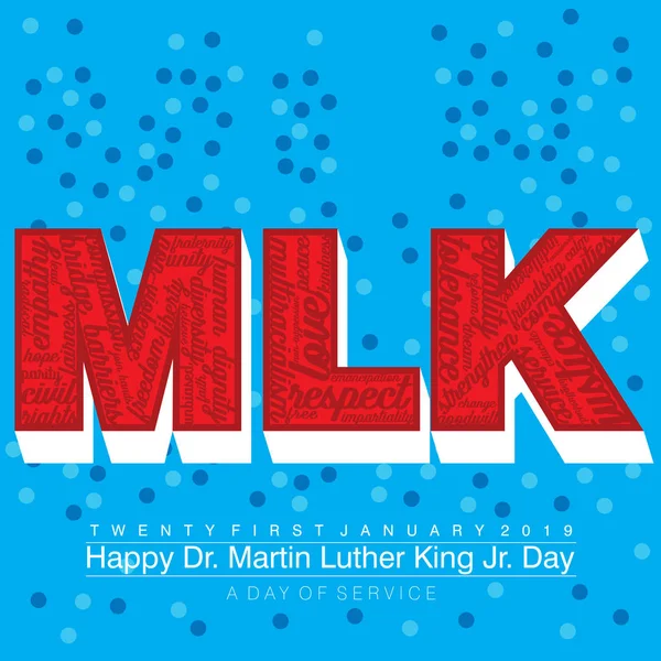 版式设计 Mlk 上的文字在红色与白色块阴影在蓝色背景 — 图库矢量图片