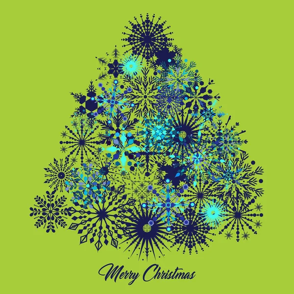 Vector Illustration Christmas Tree Decorated Snowflakes Green Blue — Stock Vector