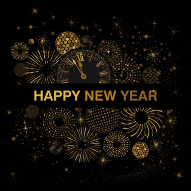 Altın saat 12 saat 2019 New Year's Eve o'siyah bir arka plan için geri sayım gösteren