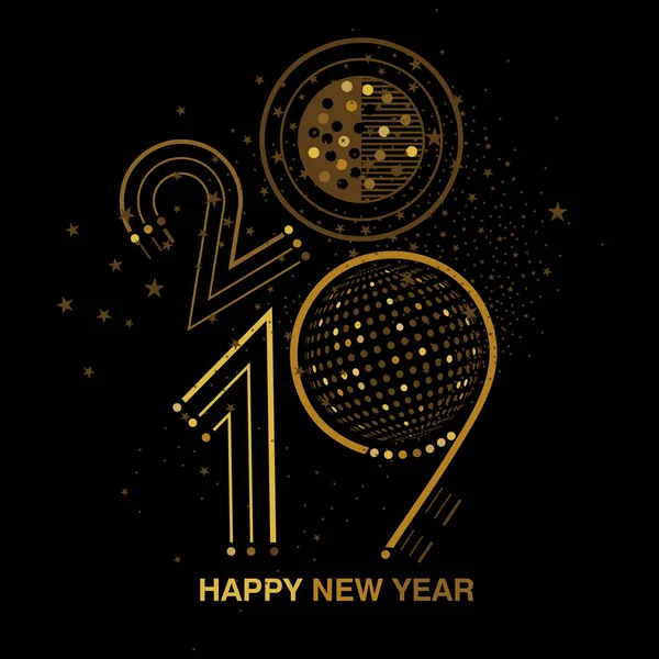 Preto Ouro 2019 New Year Bling Design Com Bola Discoteca — Vetor de Stock