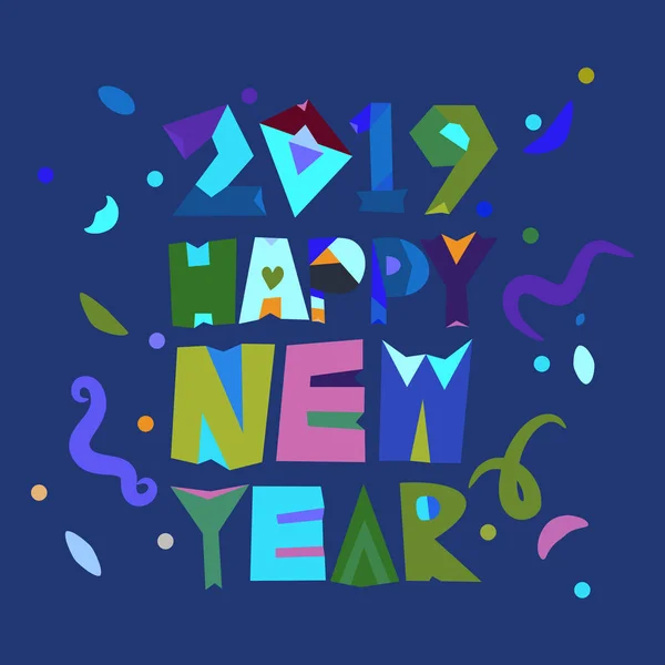 Typography Happy New Year 2019 Colorful Design Blue Background — Stock Vector