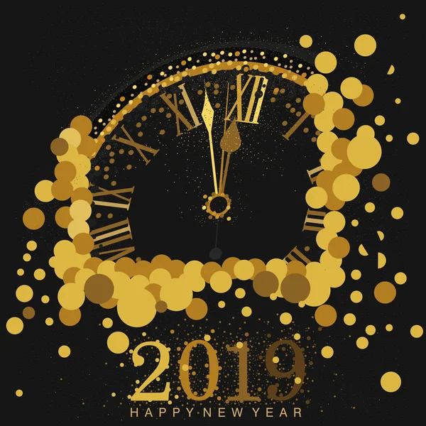 Jam Emas Yang Menunjukkan Hitungan Mundur Jam Tahun Baru 2019 - Stok Vektor