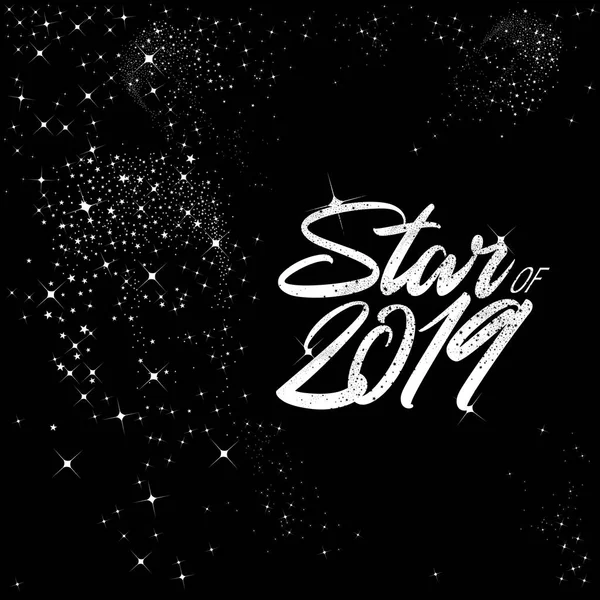 Diseño Vectorial Abstracto Star 2019 Texto Con Polvo Estrellado Blanco — Vector de stock