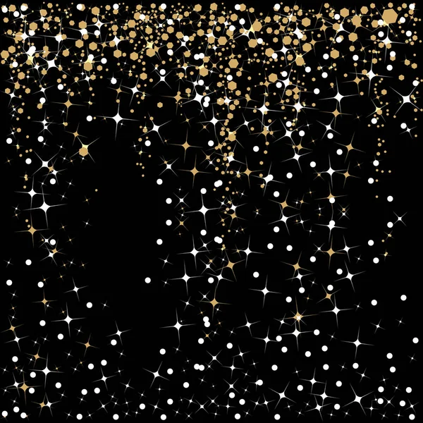 Estrellas Que Caen Brilla Blanco Oro Sobre Fondo Negro Para — Vector de stock