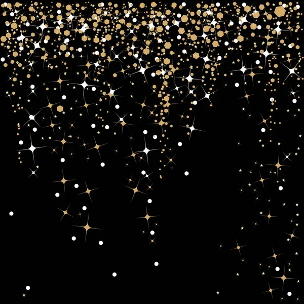 Estrellas Que Caen Brilla Blanco Oro Sobre Fondo Negro Para — Vector de stock