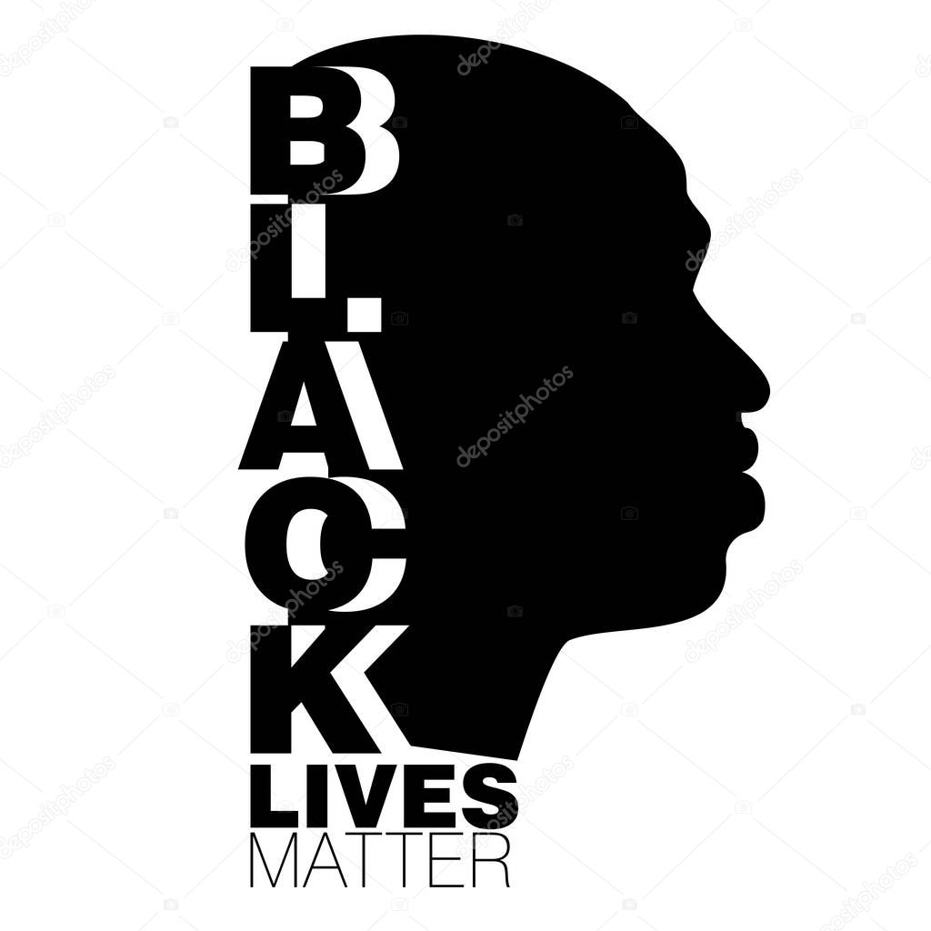 Vector illustration of George Floyd in profile view with a caption black lives matter on the foreground 