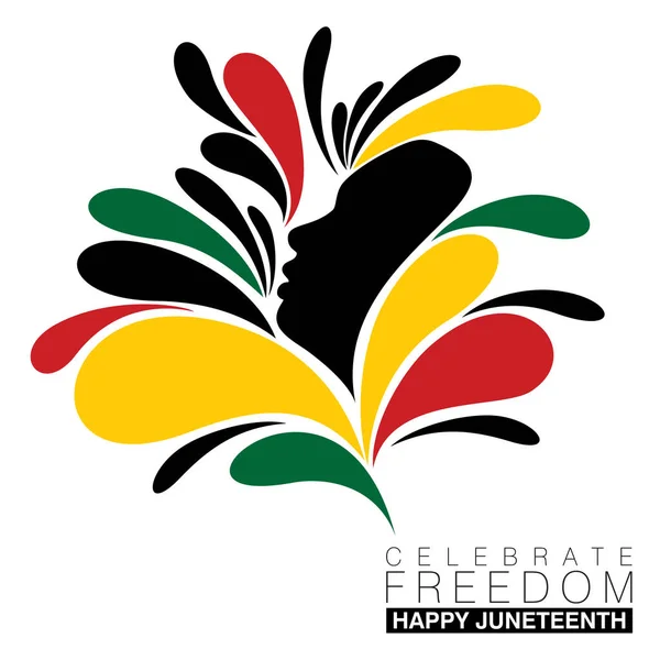 Juneteenth için ulusal renklerde siyah bir kadın silueti etrafında basit bir soyut çiçek tasarımı