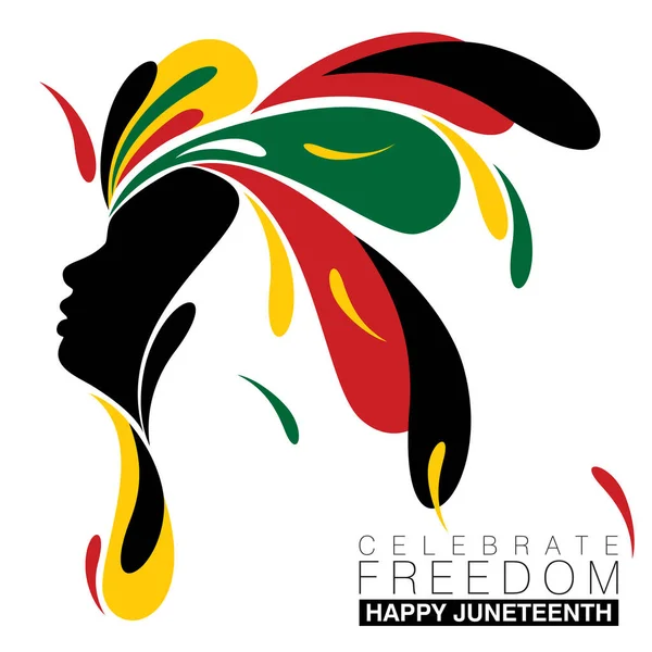 Juneteenth için ulusal renklerde siyah bir kadın silueti etrafında basit bir soyut tasarım sıçraması