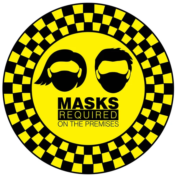 在黑色及黄色圆形边境标志上佩戴口罩的警告或警告标志的矢量图解 以避免科维德19或科罗纳威斯 — 图库矢量图片