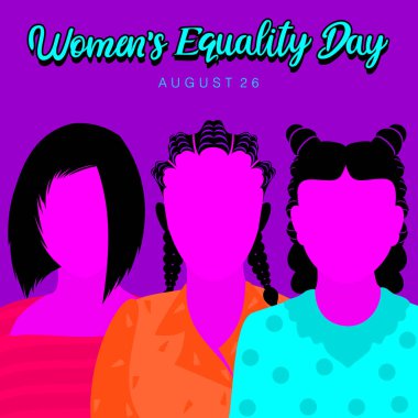 An abstract vector illustration of three multi ethnic women in close-up frontal view on a purple isolated background for Women's Equality Day  clipart