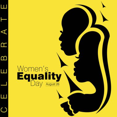 An abstract vector illustration of two African American women in profile view on a yellow isolated background for Women's Equality Day clipart