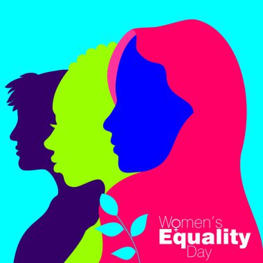 An abstract vector illustration of three Multi Ethnic women in profile view on a teal color isolated background for Women's Equality Day clipart
