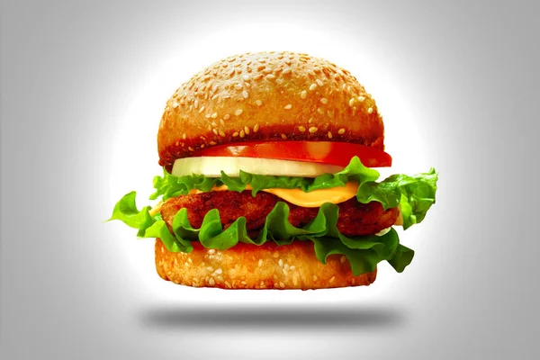 Uçan Burger izole — Stok fotoğraf