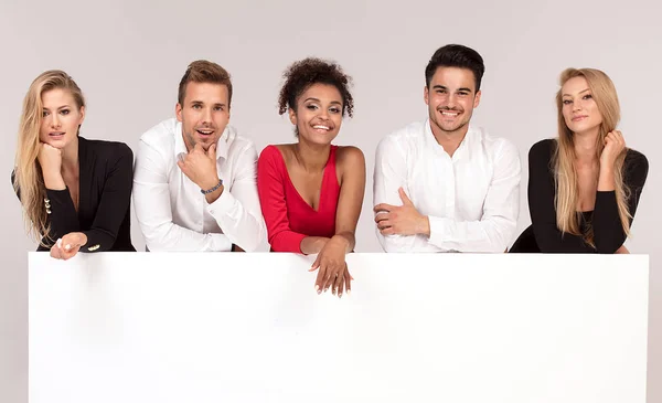 Group Young Multi Ethnic Beautiful People Wearing Elegant Clothes Posing — Stock Photo, Image