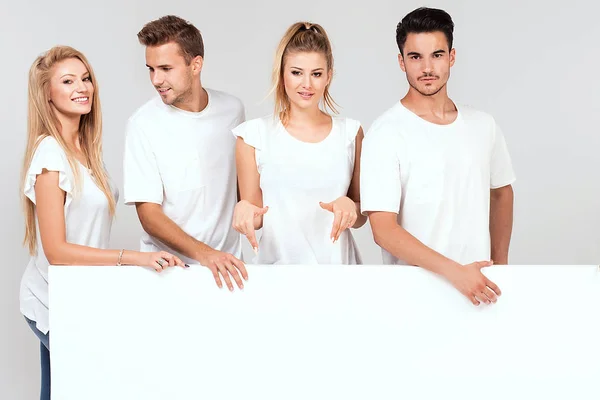 Group Young Multi Ethnic Beautiful People Wearing White Shirts Posing — Stock Photo, Image