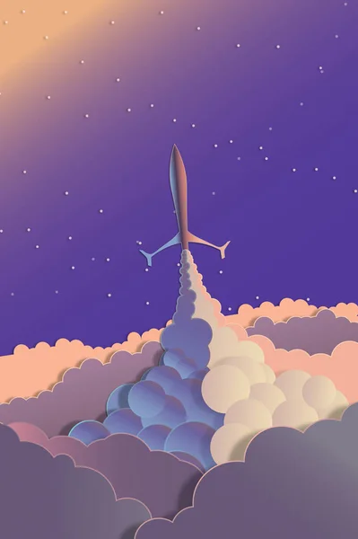 Art of space, rocket launch to the sky. Sky with shining stars. Start up business concept.