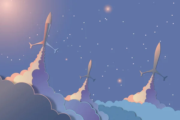 Arte Del Espacio Cohetes Lanzados Cielo Cielo Colorido Con Estrellas — Foto de Stock