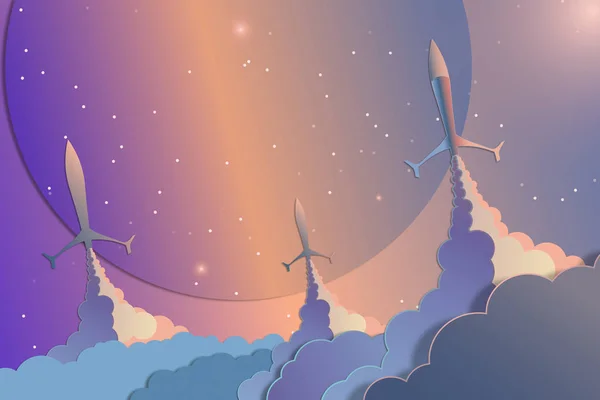Sanat Alanı Gökyüzüne Roket Fırlatma Parlayan Yıldız Ile Renkli Gökyüzü — Stok fotoğraf