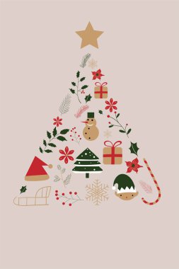 Neşeli Noel kartı ile kavramsal Noel ağacı.