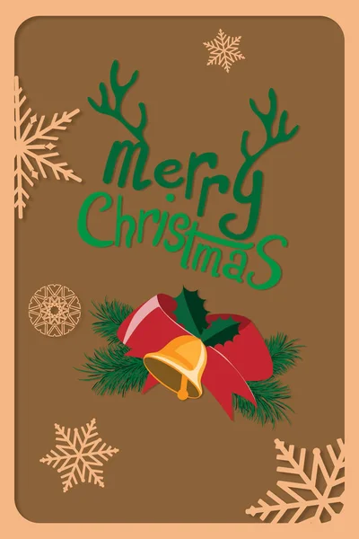Merry Christmas Card Płatki Śniegu Dzwonek Bożonarodzeniowy — Zdjęcie stockowe