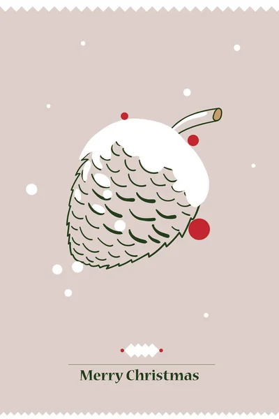 Frohe Weihnachtskarte Mit Schnee Und Kegel — Stockfoto