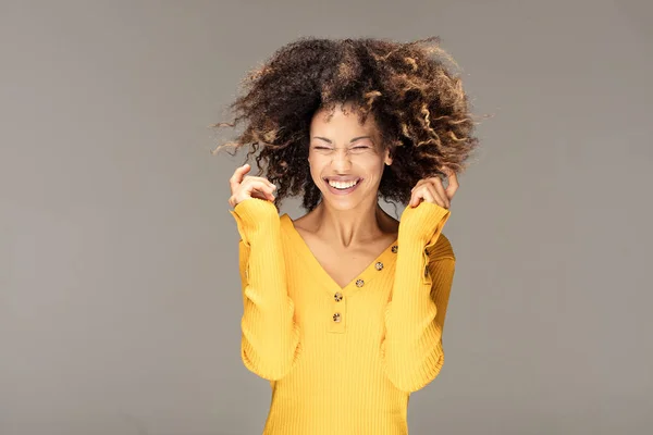 Happy African American Woman Smiling Beautiful Female Half Length Portrait — Stock Photo, Image