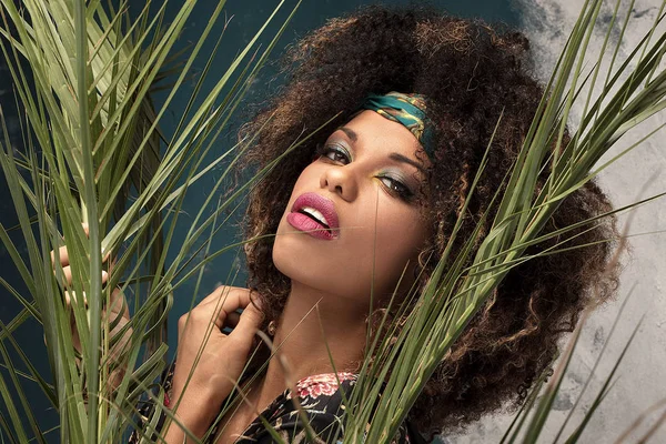 Beauty Portret Van Afrikaanse Amerikaanse Vrouw Met Afro Kapsel Glamour — Stockfoto