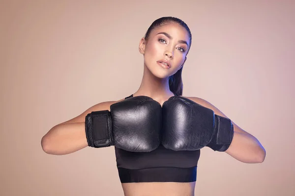 Sexy woman in boxing gloves.