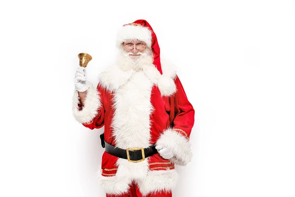 Święty Mikołaj ze złotym dzwonkiem. — Zdjęcie stockowe