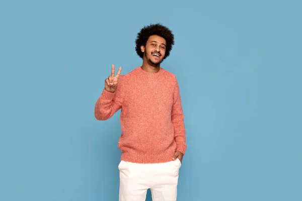 Bello Afro Americano Uomo Con Capelli Afro Indossa Abiti Casual — Foto Stock